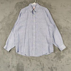 Brooks Brothers Shirt Adult Large Blue Button Up Irish Linen Plaid Casual Mens